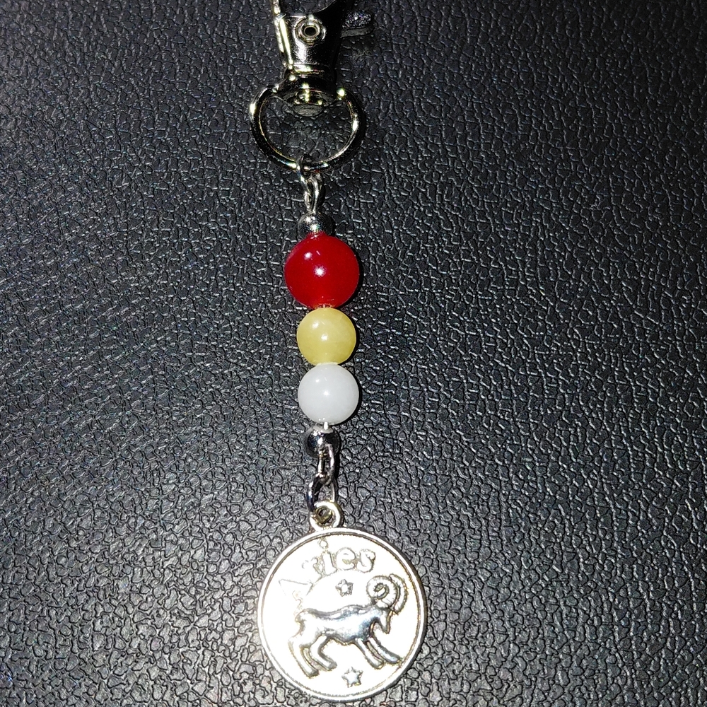 Aries Zodiac Charm Zipper Pull With Alashan Crystal Beads.